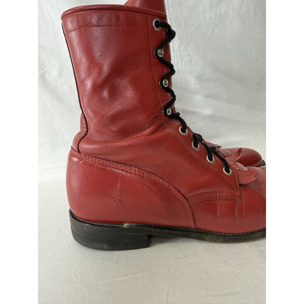 Justin Boots Red Lace-Up Leather Boots - Picture 8 of 11